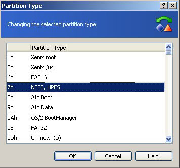 Change partition type