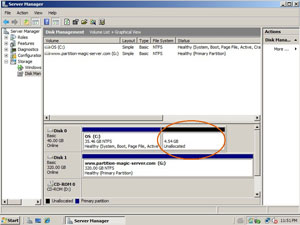 Windows 2008 partition shrank
