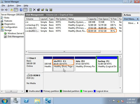 SBS 2011 disk management