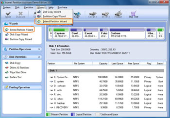 Extend partition wizard