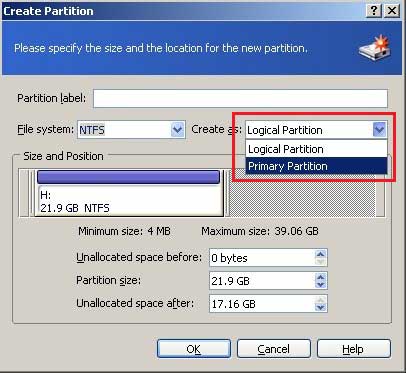 Select partition type