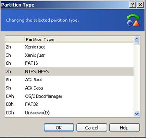 Changer le type de partition