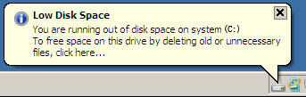 Windows 2008 low disk space