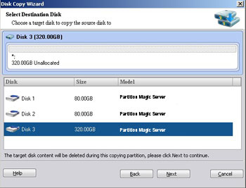 Select targe disk