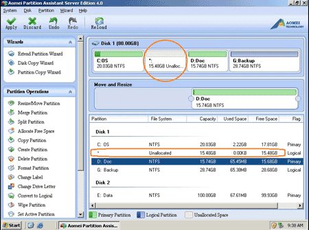 Unallocated space