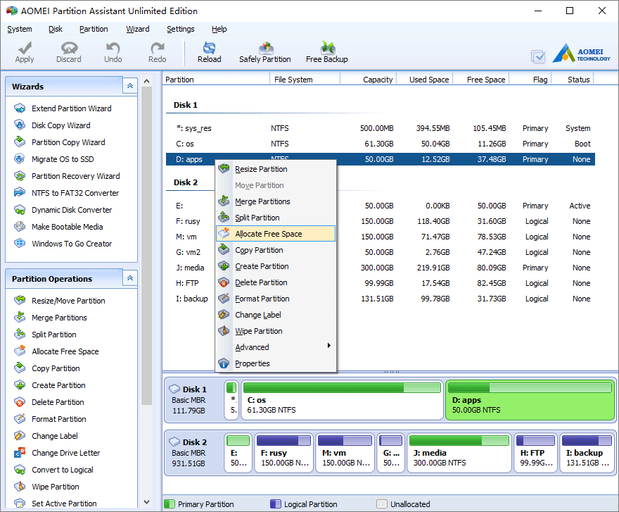 how to add space from disk 0 to disk 1