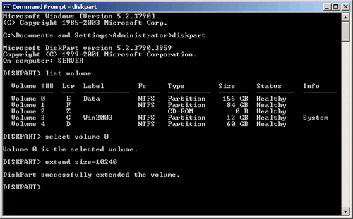 Diskpart resize partition