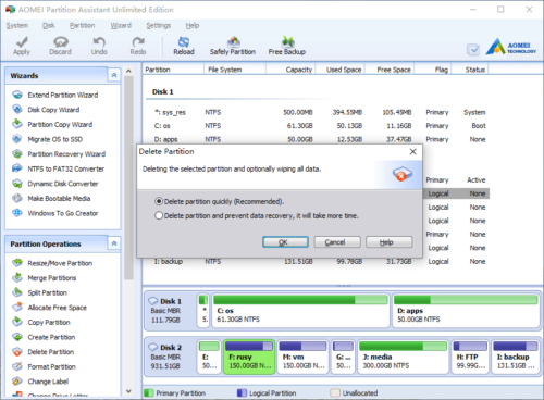 Supprimer une partition