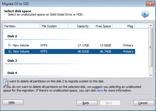 Sélectionnez la partition