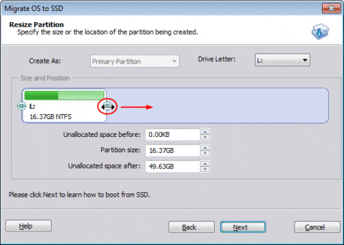 Modifier la partition cible