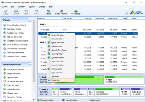 Partition properties