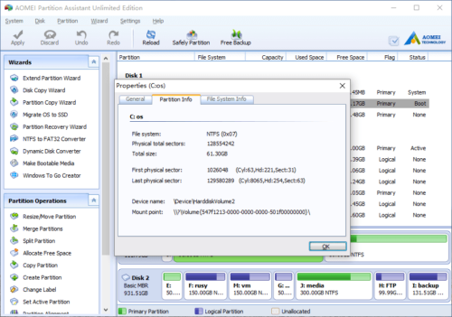 Informations sur la partition