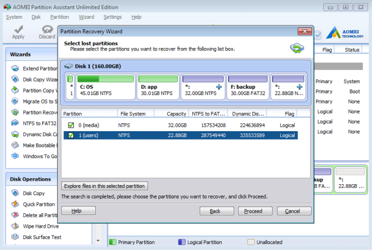 Partition recovery feature of Partition Magic Server.