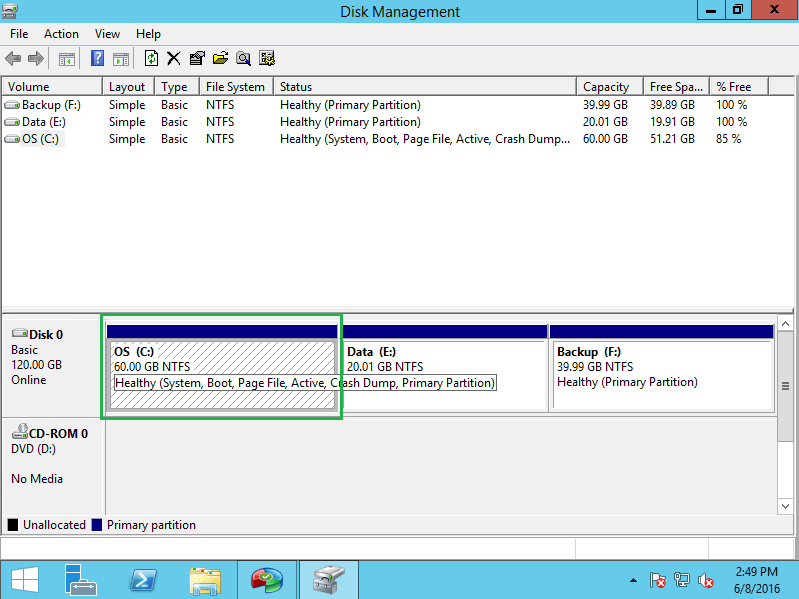 Easy steps to resize disk partition on Windows Server 2012!