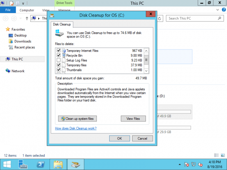 How to enable/install/run Disk Cleanup Windows Server 2012?