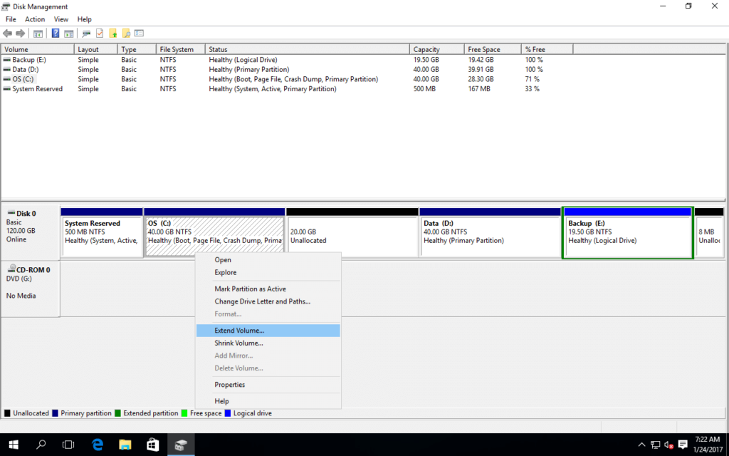 Easy solution to extend C drive in Windows Server 2016.