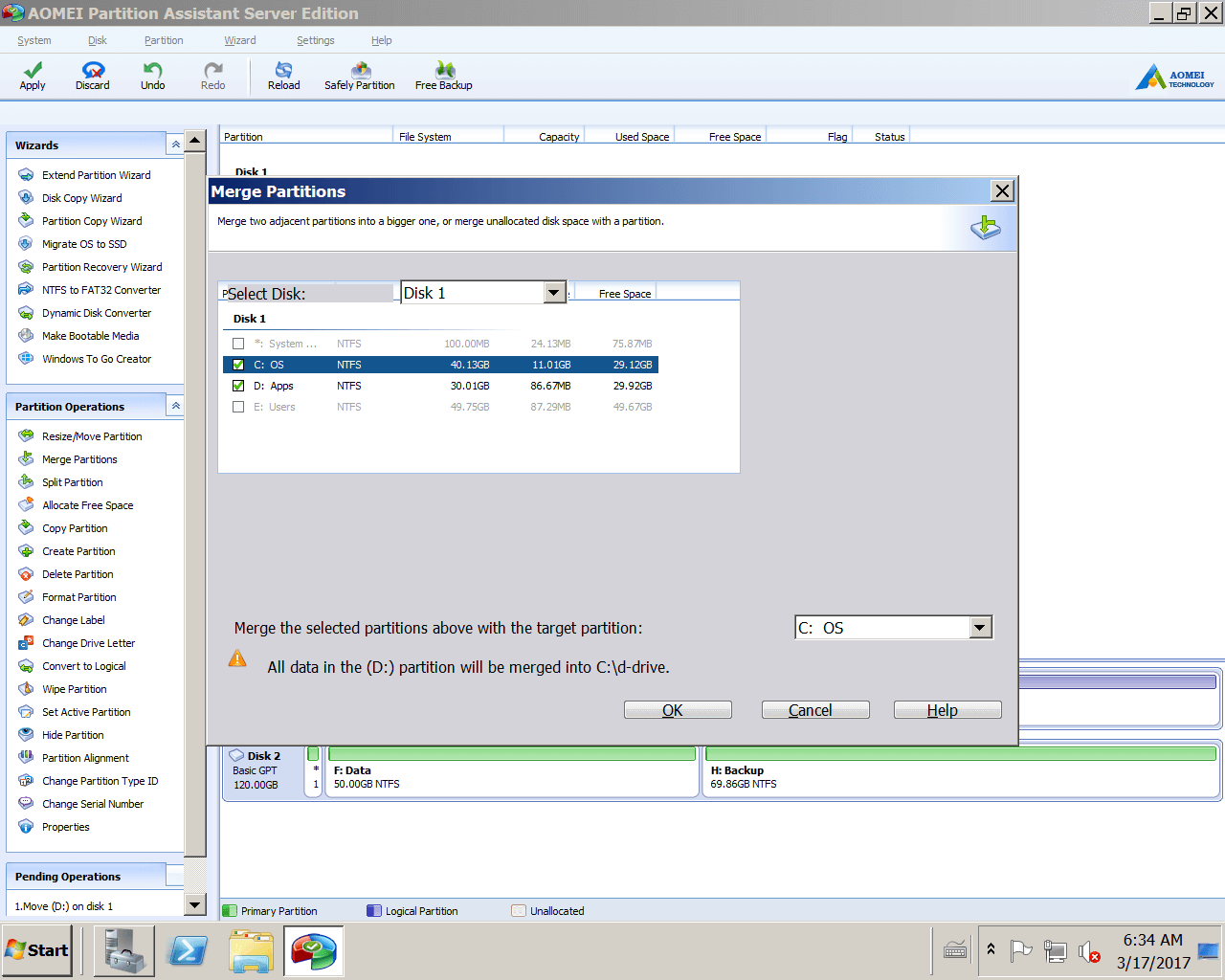How to merge partitions in Windows Server 2008 R2 with ease?