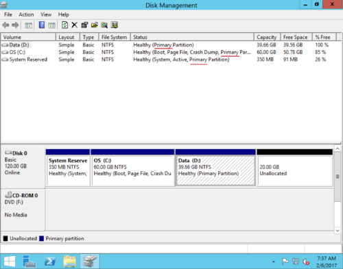 Primary partition