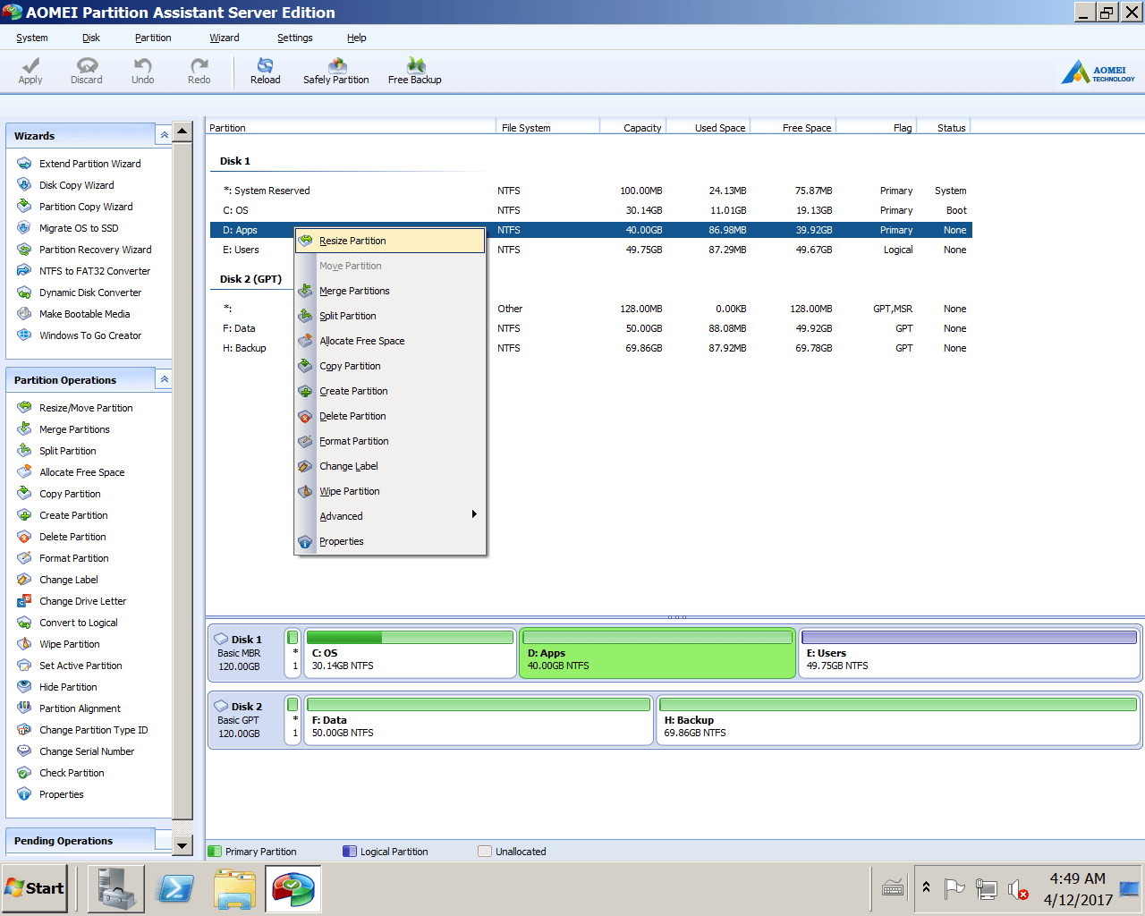 steps to change partition size in windows server 2008 r2 partition size