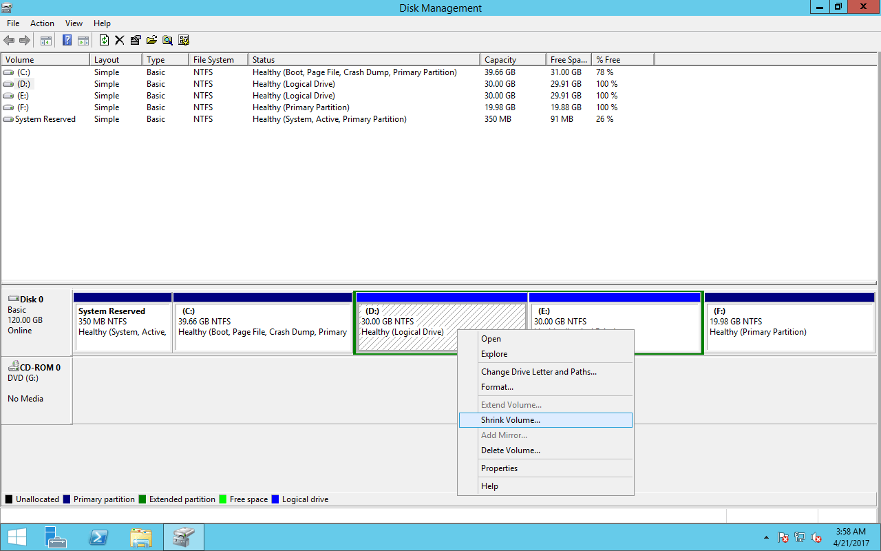 disk management delete volume greyed out