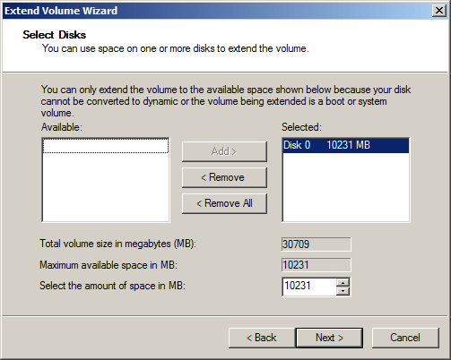 Select unallocated space