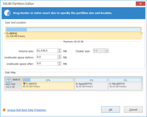 Hold unallocated space