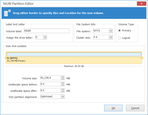 Novas configurações de volume